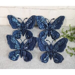 Navy Glitter Butterfly Home Holiday Décor - Set of 4